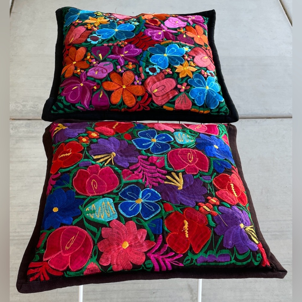 Set of 2 Accent Lovely Cushions -Hand-Embroidered Folk Art from Oaxaca